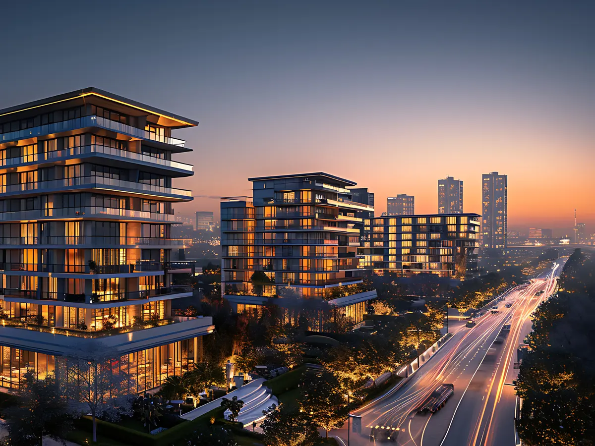 Modern high-street commercial complex with retail frontage